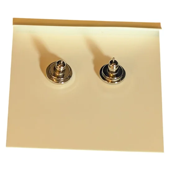 Tory Burch Metallic Logo Silver Stud Earrings - Picture 3 of 3